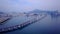 Aerial video of Gwangan bridge and Gwangalli beach in Busan, South Korea.