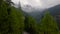 Aerial video at Italian Dolomites shot from a drone in rainy weather.