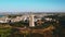 Aerial view The 25 de Abril Bridge and The Sanctuary of Christ monument