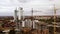 Aerial view of 4G and 5G telecommunications tower cellular network antenna on the roof of a building. Close-up