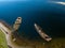 Aerial view of abandoned and derelict rusty old ships near lonaly island in The Arctic Ocean. Russia. White Sea