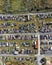 Aerial view of an abandoned junkyard with vehicles parked in a parking lot in Carnide, Lisbon, Portugal