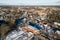 Aerial view of abandoned Kuldiga town match factory and wood processing company Vulkans demolish, Latvia