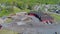 Aerial View of an Abandoned Narrow Gauge Coal Rail Road Round House and Turntable Starting to be Restored