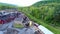 Aerial View of an Abandoned Narrow Gauge Coal Rail Road Round House and Turntable Starting to be Restored