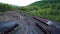 Aerial View of an Abandoned Narrow Gauge Coal Rail Road with Rusting Hoppers