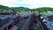 Aerial View of an Abandoned Narrow Gauge Coal Rail Road with Rusting Hoppers