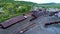 Aerial View of an Abandoned Narrow Gauge Coal Rail Road with Rusting Hoppers and Freight Cars