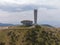 Aerial view of an abandoned soviet monument Buzludzha made in the style of brutalism, Bulgaria