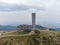 Aerial view of an abandoned soviet monument Buzludzha made in the style of brutalism, Bulgaria