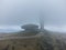 Aerial view of an abandoned soviet monument Buzludzha made in the style of brutalism, Bulgaria