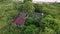 Aerial view abandoned wooden house