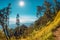 Aerial view from Abang mountain with forest and blue sky