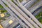 Aerial View Above of Busy Highway Road Junctions at day. The Intersecting Freeway Road Overpass The Eastern Outer Ring Road of