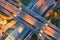 Aerial View Above of Busy Highway Road Junctions at day. The Intersecting Freeway Road Overpass The Eastern Outer Ring Road of