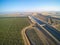 Aerial view above California aqueduct