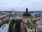 Aerial view from above of Lviv city, Ukraine. Beautiful drone photography. Town Hall tower and cathedral church, city centre