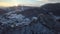 Aerial view above Orava castle in sunset winter evening, Slovakia