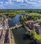 An aerial view above the River Great Ouse and town of St Ives, Cambridgeshire
