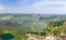 Aerial View above Security Lake National Wetland Park in spring, Huangshi, Hubei, China