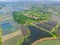 Aerial View above Security Lake National Wetland Park in spring, Huangshi, Hubei, China