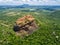 Aerial view from above of Sigiriya or the Lion Rock, an ancient fortress, palace with terracesin Dambulla, Sri Lanka.