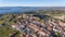 Aerial. View from above village and castle Mourao, district Evora. Portugal.