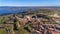 Aerial. View from above village and castle Mourao, district Evora. Portugal.