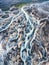 Aerial view of abstract glacier rivers pattern on earth in highlands of Iceland