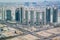 Aerial view of Abu Dhabi city skyline, famous towers and skyscrapers - Al Reem Island Marina Square and Mosque