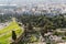 Aerial view from the Acropolis of Athens to the ruins of the theater of Dionysus and the city