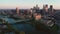Aerial View Across Mississippi River into Downtown Minneapolis Minnesota 4K UHD