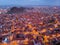 Aerial view of Afyonkarahisar cityscape in winter twilight, Turkey