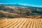 Aerial view of an agave plantation and two volcanoes