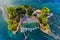 Aerial view Agios Sostis with bidge, small island in Zakynthos,