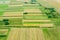 Aerial view of agricultural fields patchwork as rural background