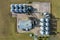 aerial view of agro-industrial complex with silos and grain drying line