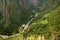 Aerial View of Aguas Calientes Town and Urubamba River as Seen from Huayna Picchu Mountain, Machu Picchu, Cusco Region of Peru