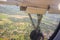 Aerial view of aircraft wheels in landing gear with motion blur.