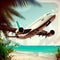 Aerial View of Airplane over a Tropical Beach, Perfect for Weekend Getaway and Tourism. Generative AI