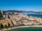 Aerial view of Ajaccio, Corsica, France. The harbor area and city center seen from the sea