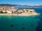 Aerial view of Ajaccio, Corsica, France. The harbor area and city center seen from the sea