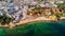 Aerial view of Algarve Beach. Beautiful Falesia beach from above in Portugal. Summer vocation in Portugal.