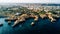 Aerial view of the Algarve beaches. Concept for above beach of Portugal. Summer vacations in Portugal