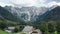 Aerial view of Alpine Valley with rustic farm in front