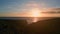 Aerial view amazing evening seascape grassy hills shore. Water rippling surface