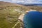 Aerial view on amazing Gurteen`s bay beach near Roundstone town in county Galway, Sandy dunes and beach and blue turquoise color