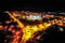 Aerial view of amazing illuminated city by night, Poland