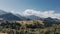 Aerial view amazing over of the Carpathian Mountains or Carpathians with Beautiful summer landscape , sunny day, blue sky with