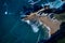 aerial view of amazing rock formations on the Arnia beach, Costa Quebrada, Cantabria, Northern Spain